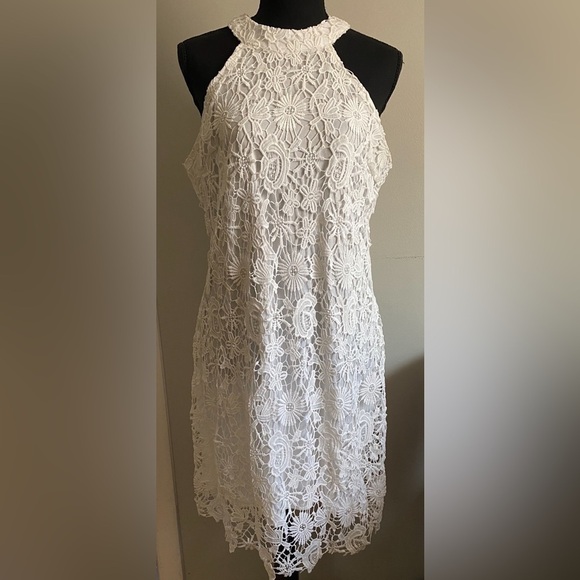 White Midi Dress White Slip with White Lace Overlay Bridal Overlay - Picture 1 of 4